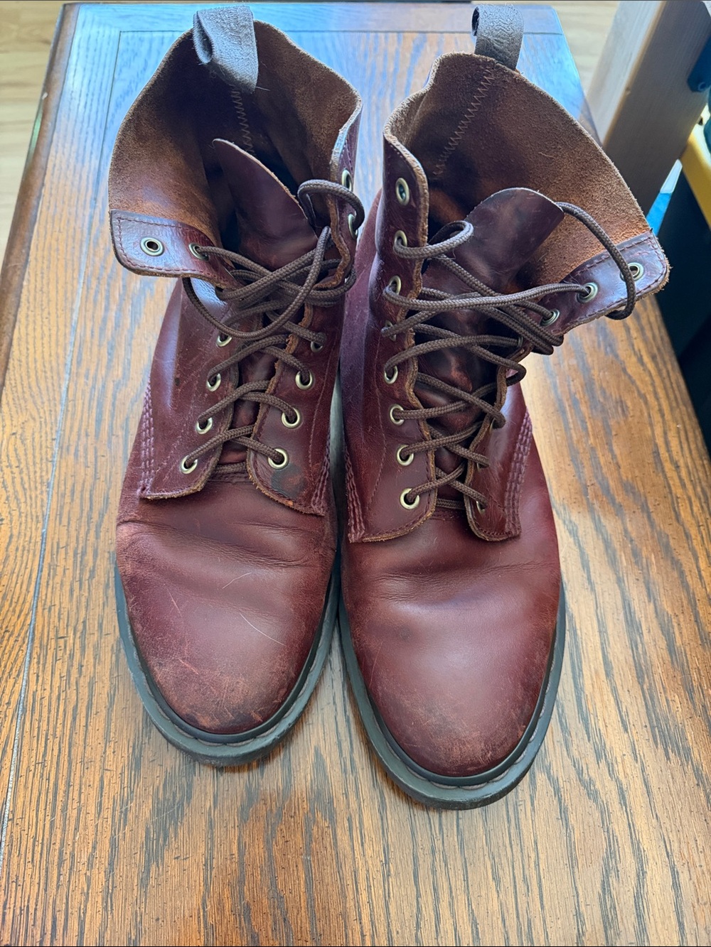Dr. Martens Men's Burgundy Leather Lace-Up Boots